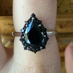 Natural Black Spinel Sterling Silver Ring Size 8
